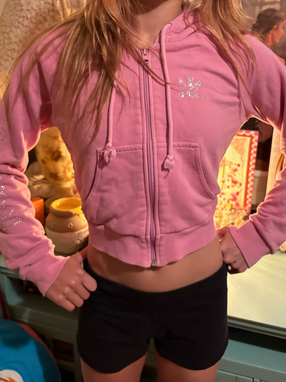Adidas pink rhinestone hoodie